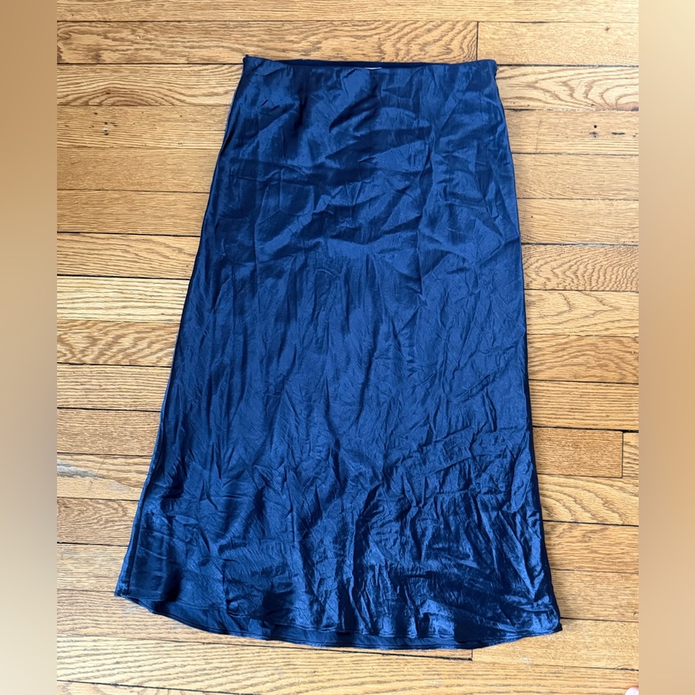 Babaton Navy Satin Midi Skirt - Size 2